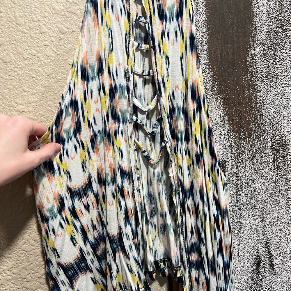 Colorful Patterned Top with Lace-Up Detail